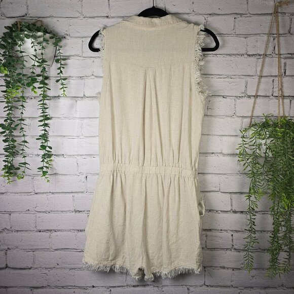 WOMENS UMGEE LINEN BLEND SLEEVELESS SHORT ROMPER OATMEAL COLOR SIZE MED EUC - Picture 4 of 7